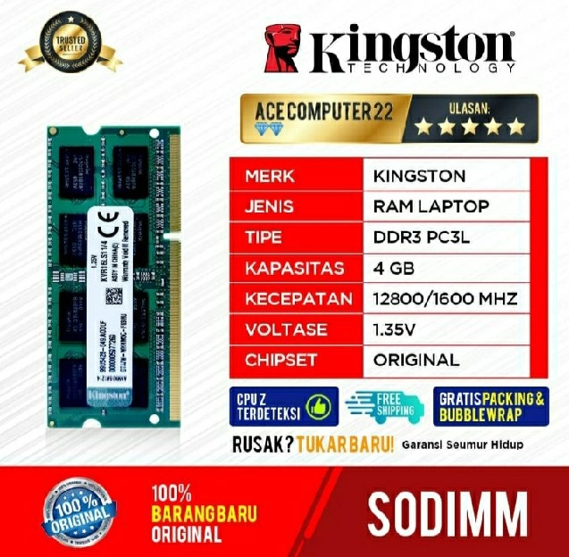 RAM KINGSTON SODIMM DDR3 4GB PC12800 ORI