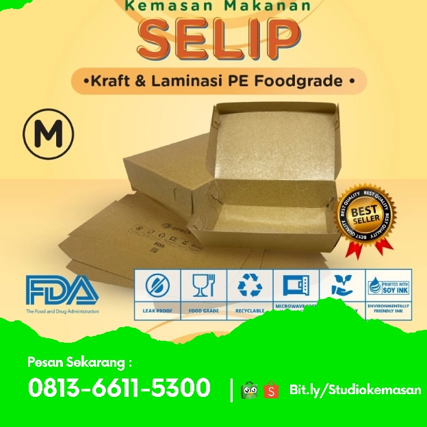 Kotak Makan Kertas/Paper Lunch Box/Kemasan Makanan Bahan Kraft Size M