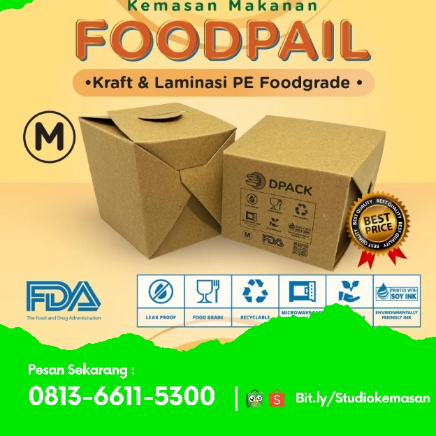 Food Pail Size M|Paper Rice Box|Kraft Paper FoodGrade Lunch Box