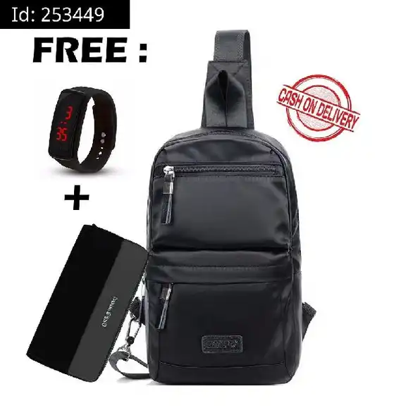 TAS SELEMPANG PRIA FREE DOMPET DAN JAM TANGAN 