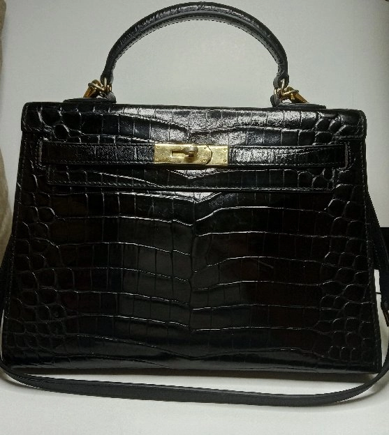 HERMES KELLY CROCO - BLACK