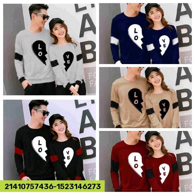 CP ONE HEART | KAOS COUPLE BLACK LOVE | KAOS PASANGAN LENGAN PANJANG    