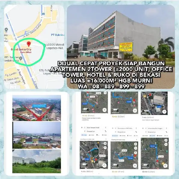 DIJUAL CEPAT PROYEK SIAP BANGUN APARTEMEN 2TOWER (±2000 UNIT) OFFICE TOWER, HOTEL & RUKO DI BEKASI