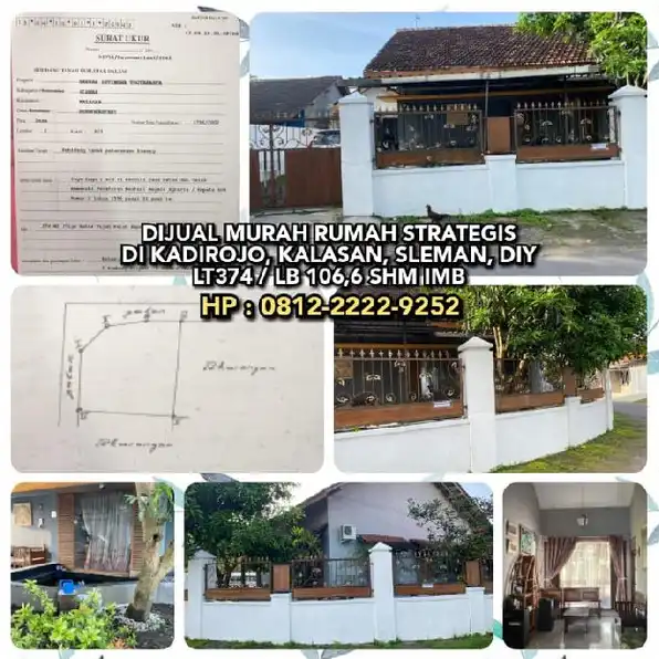 DIJUAL MURAH RUMAH STRATEGIS DI KADIROJO, KALASAN, SLEMAN, DIY. LT374 / LB 106,6 SHM IMB