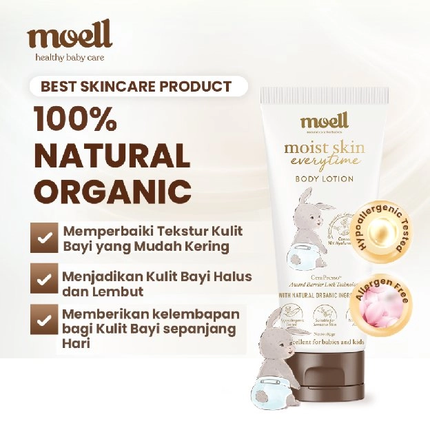 Moell Body Lotion Bayi 185gr - Moist Skin Everytime - Pelembab Kulit Bayi - Natural Organic