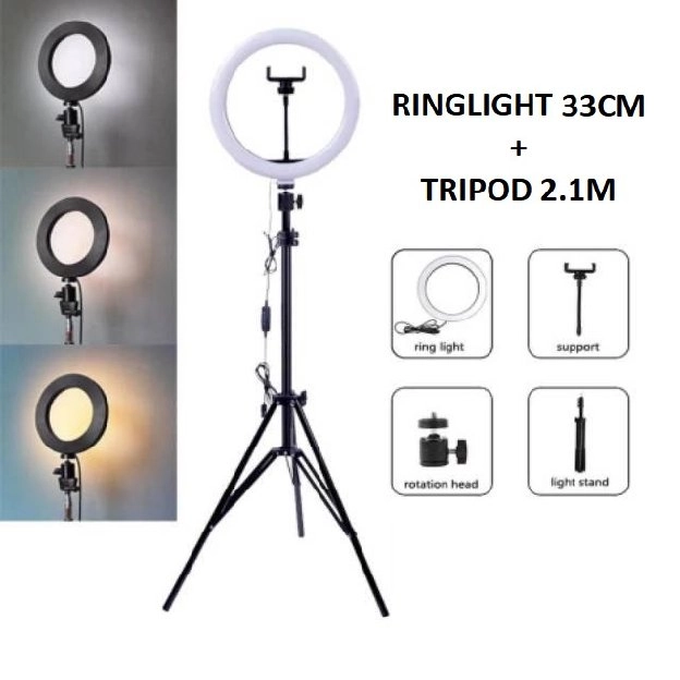 RINGLIGHT 26CM 33CM TRIPOD 2,1 METER 210CM MAKE UP VLOG LAMPU RINGLIGHT LIVESTREAMING