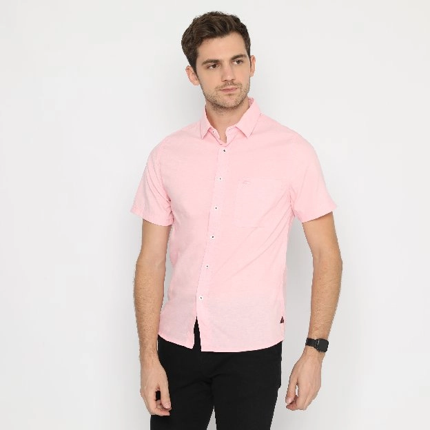 RICARDO oxford pink lengan pendek