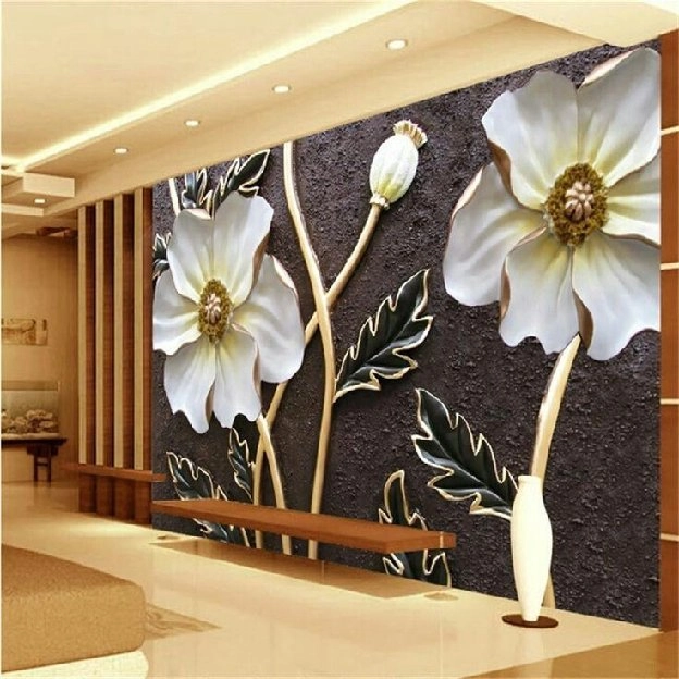 Pasang wallpaper dinding 3d custom toko jual dan pesan hordeng murah rollerblind vertikal blind