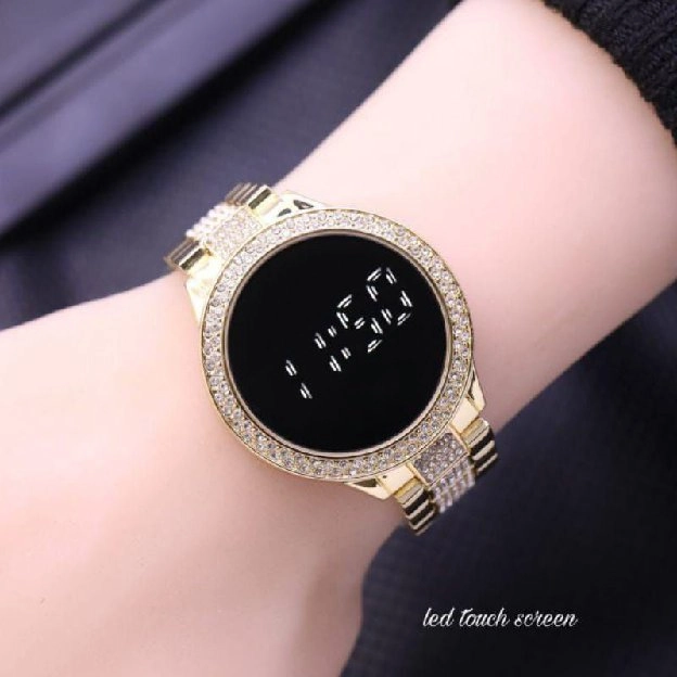 Best Seller Jam Tangan Fashion Wanita Diamond Rantai LED Touch Screen