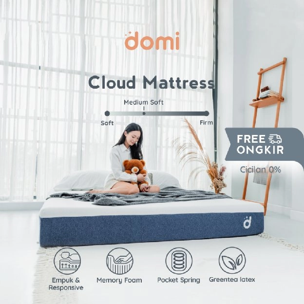 Domi Cloud Mattress / Kasur Pocket Spring Latex Greentea / Cooling Memory Foam Springbed / Mattress 