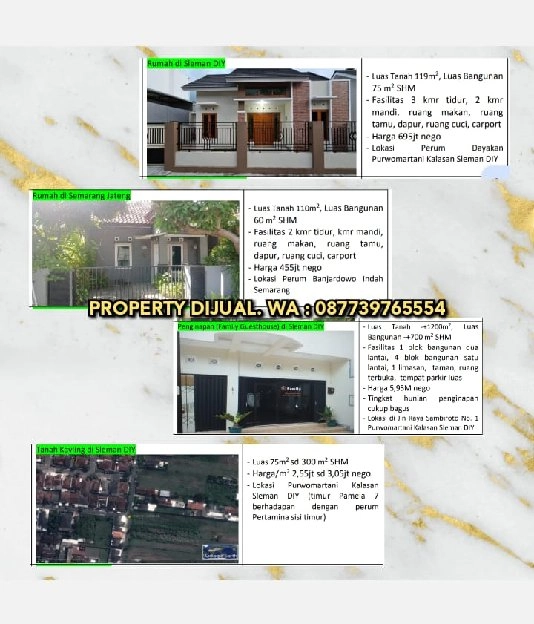 TANAH MURAH : DIJUAL TANAH, RUMAH, PENGINAPAN DI SLEMAN DIY & RUMAH DI SEMARANG, JATENG