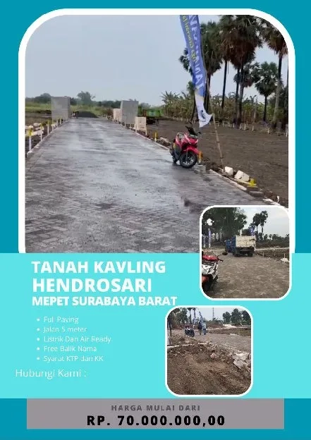 Tanah Kavling Siap Bangun HENDROSARI Batas Kota Baratnya Terminal Benowo Hrga Mulai 70jt 