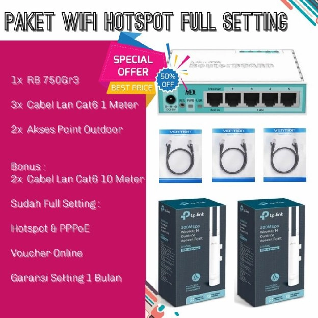 paket wifi hotspot rb750gr3 full setting