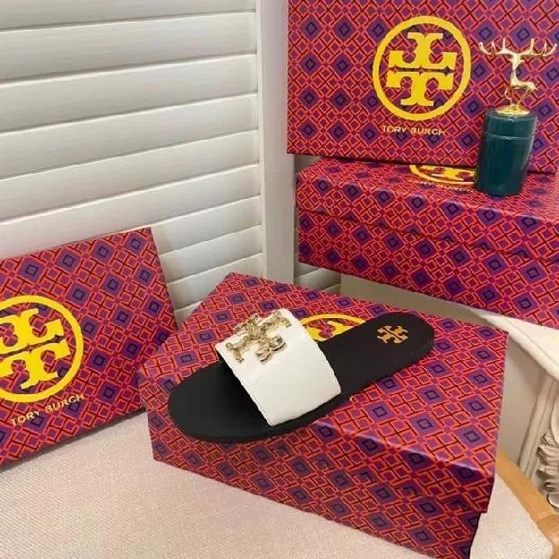 Sandal tory burch new large rhinestones flat slippers wanita