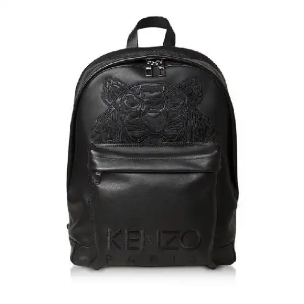 KENZO BLACK LEATHER TIGER EMBOSSED LOGO BACKPACK KZ9BB04