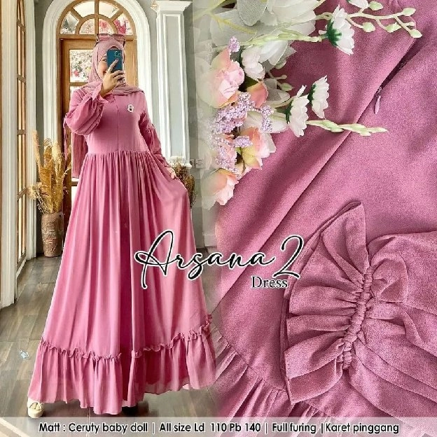 gamis wanita Arsana dress bahan ceruty babydoll full 