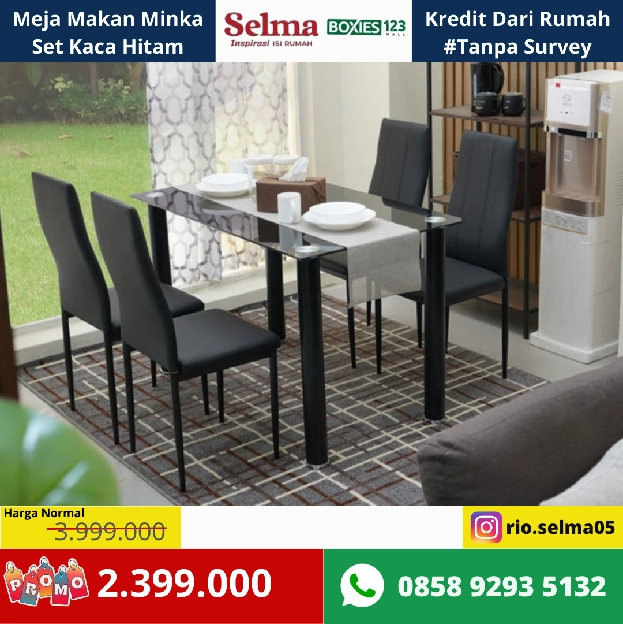 Meja Makan Set Minka Kaca Hitam