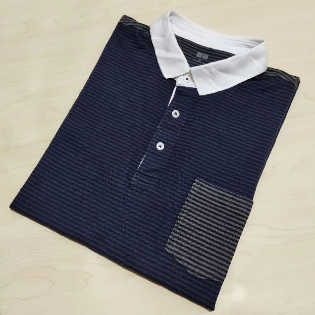 Uniqlo kaos polo shirt salur stripe pocket model original second