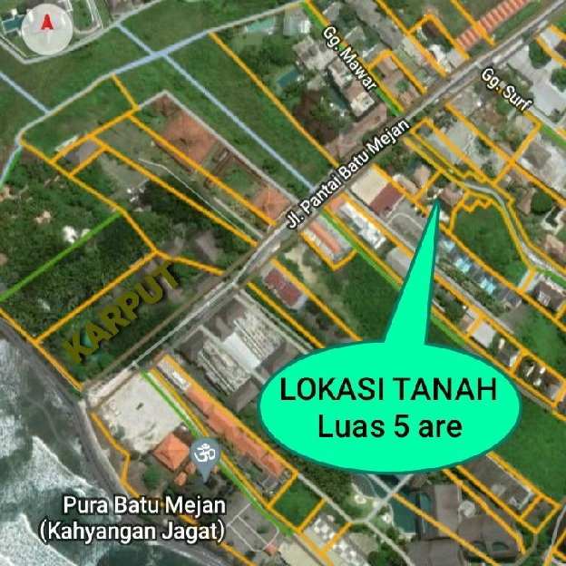 Dijual 5 are, Jl. Pantai Batu Mejan Padang LINJONG Canggu Kuta Utara