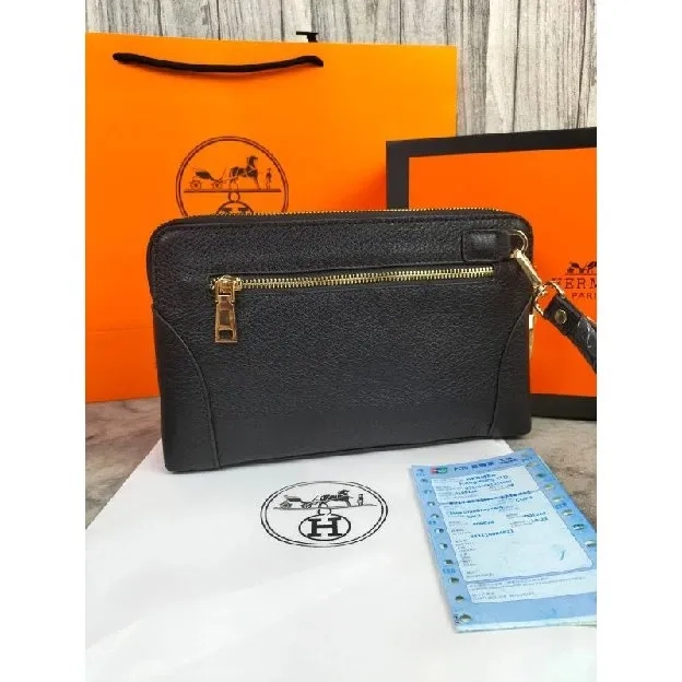 CLUTCH BAG TAS TANGAN PRIA HERMES BLACK LEATHER