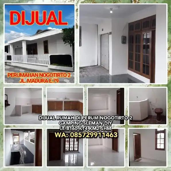 DIJUAL MURAH RUMAH DI PERUMAHAN NOGOTIRTO 2 GAMPING SLEMAN YOGYAKARTA. LT/B160 KT4 KM2 SHM. 