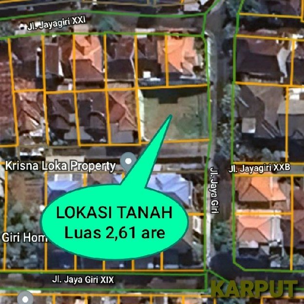 Dijual 2,61 are, Jl. Jayagiri UTAMA Dangin Puri KLOD Renon Denpasar