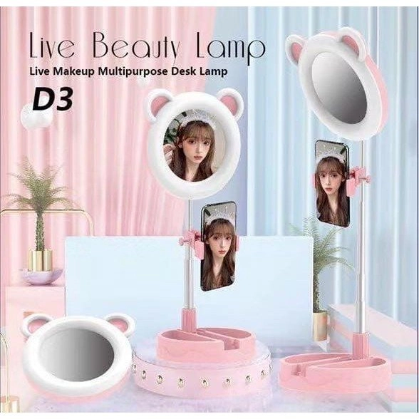 Live beauty Lamp D1,D2,dan D3 Make up Mirror Ring Light Phone Holder Kaca