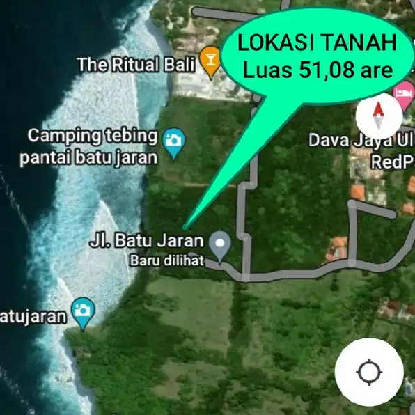 Dijual 51,08 are, LOSS TEBING, Jl. Batu Jaran Pantai Suluban Pecatu