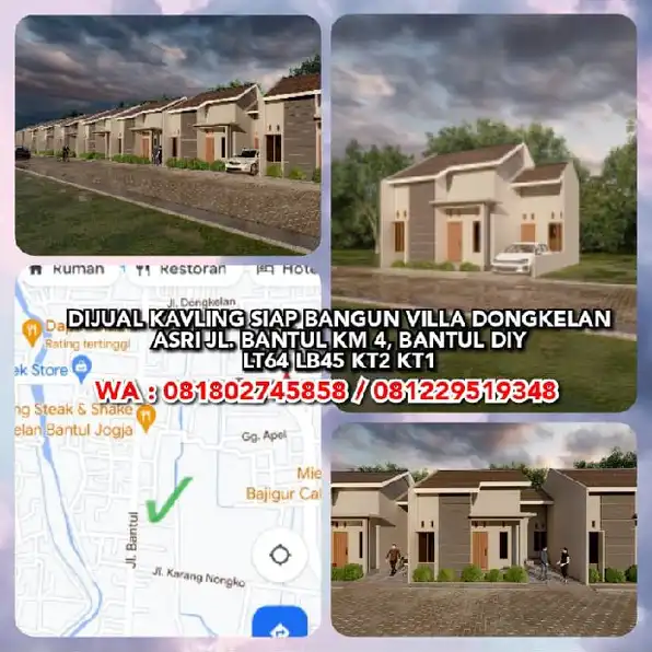 DIJUAL KAVLING SIAP BANGUN VILLA DONGKELAN ASRI JL. BANTUL KM 4, BANTUL DIY. LT64 LB45 KT2 KT1