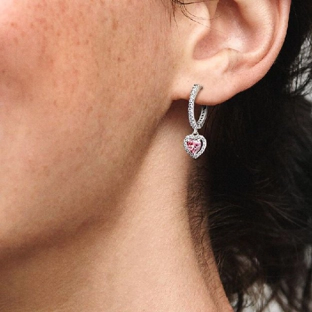 Anting Tusuk Sterling Silver 925 Desain Hati Hias Cubic Zirconia Pink Untuk Wanita