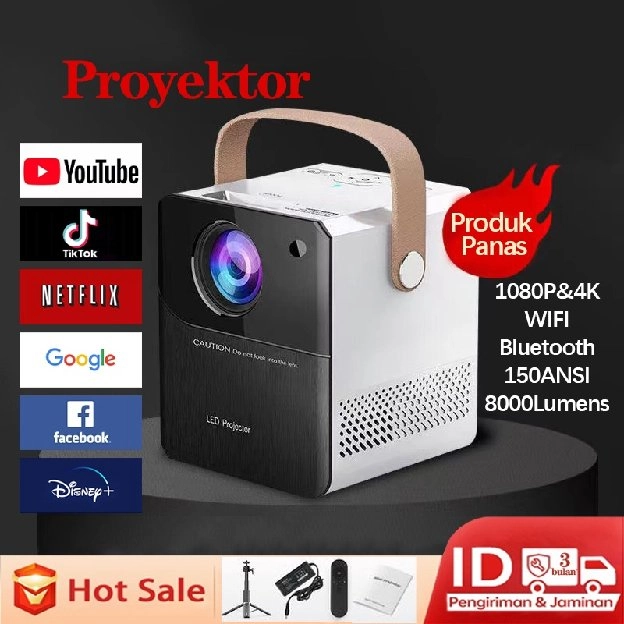 Proyektor 1080P&4K Smart HD Ram 2gb Rom 16gb Android 9.0 5G WiFi&Bluebooth Mini Portable Home Projec