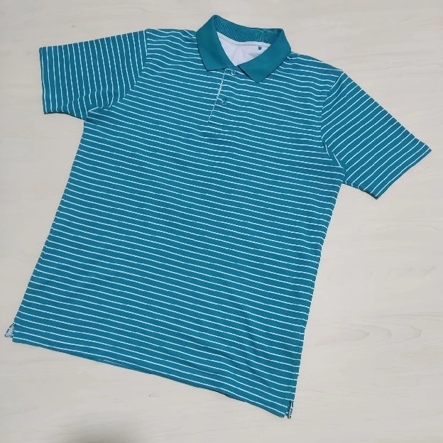 Uniqlo kaos polo shirt stripe sallur coloyr tosca original second