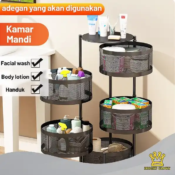 Rak Susun Besi Dapur Serbaguna Tingkat Model Bulat / Rak Troli Susun Putar / Rotary Multilayer Organ