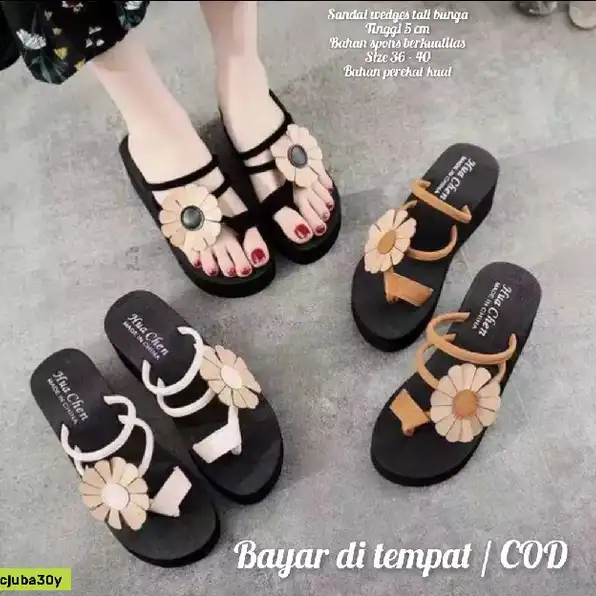 DISKON ❗❗Sandal wedges tali pita bunga wanita terbaru    