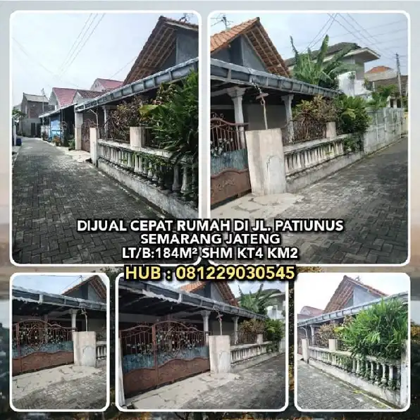 DIJUAL CEPAT RUMAH DI JL. PATIUNUS SEMARANG JATENG. LT/B:184M² SHM KT4 KM2.H: 081229030545