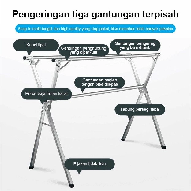 Hanger Jemuran Lipat Multifungsi Stainless Steel