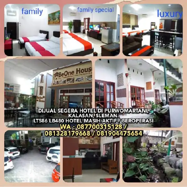 HOTEL DIJUAL : DIJUAL SEGERA HOTEL DI PURWOMARTANI, KALASAN, SLEMAN.LT586 LB480 HOTEL MASIH AKTIF