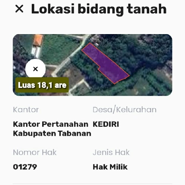 Dijual 18,1 are, Banjar Anyar Kediri Tabanan