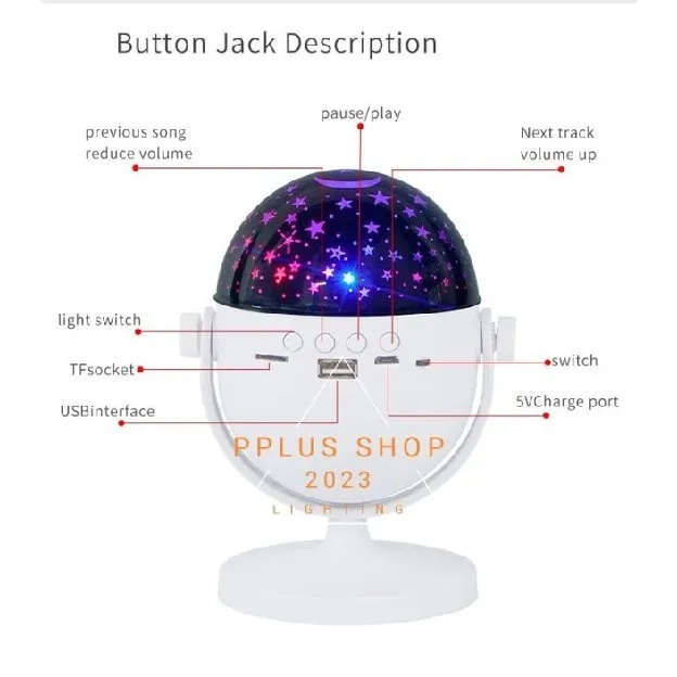 Lampu Proyektor Bintang Bulan RGB Protable bluetooth Speaker Musik 2 in 1 - Lampu Proyektor Warna Wa