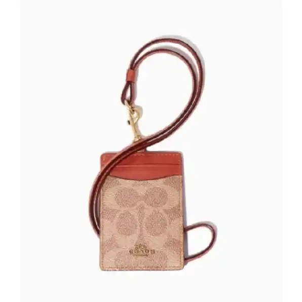 Coach ID Lanyard In Signature Tan Rust metal logo