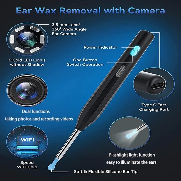 Pembersih Telinga Korek Kuping Kamera LED smart Visual Ear Stick HD Endoscope WIFI waterproof earpic