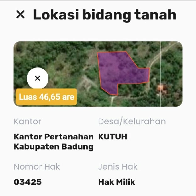 Dijual 46,65 are, Jl. Gayang Sari Raya Kampial Dharmawangsa Kutuh Kuta Selatan