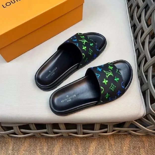 Sandal selop slide bordir pria louis vuitton lv