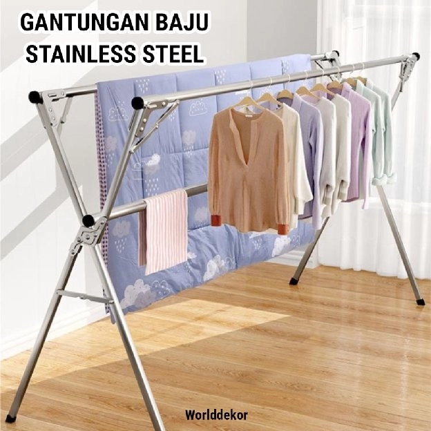 Hanger Jemuran Lipat Multifungsi Stainless Steel