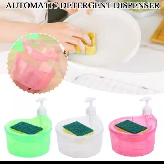 Tempat Sabun Bulat 1000ml + Spons Cuci Piring (2in1) Dispenser Sabun Cair Botol Soap