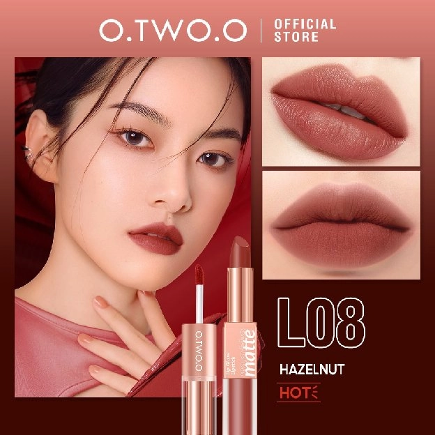 O.TWO.O Lipstick Intense Color Dual-Stick 2 In 1 Liquid Matte Misty Velvet Lip Tint High Pigment Las