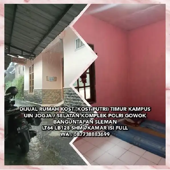 DIJUAL MURAH RUMAH KOST TIMUR KAMPUS UIN JOGJA. LT64 LB128 SHM 7KAMAR ISI FULLWA : 087738883699