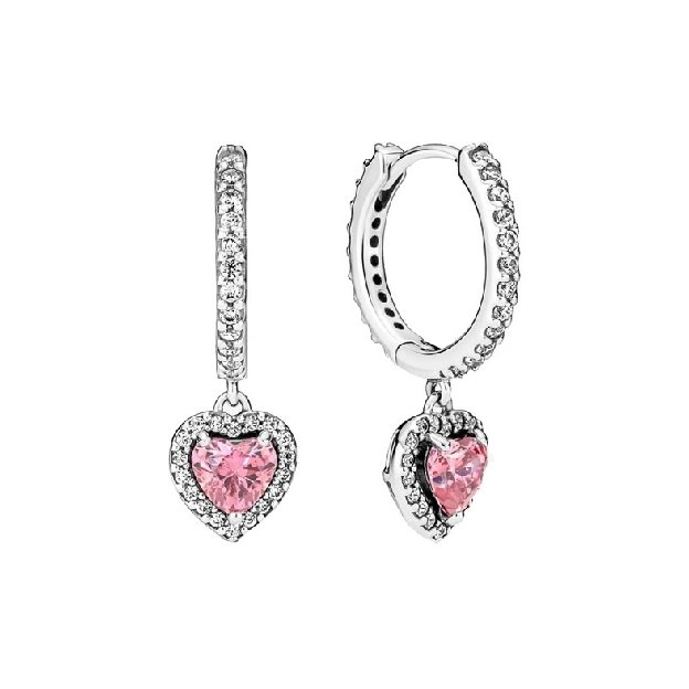 Anting Tusuk Sterling Silver 925 Desain Hati Hias Cubic Zirconia Pink Untuk Wanita