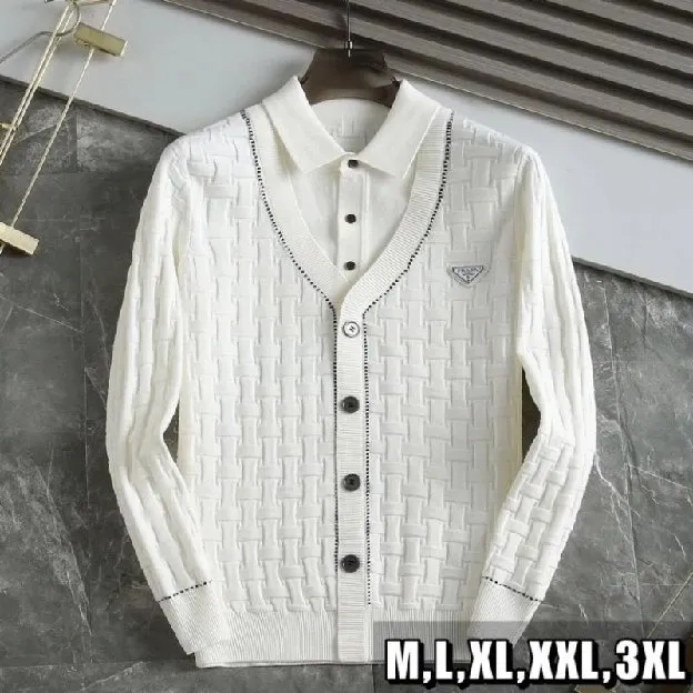 Sweater cardigan pria white prada