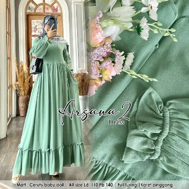 gamis wanita Arsana dress bahan ceruty babydoll full 